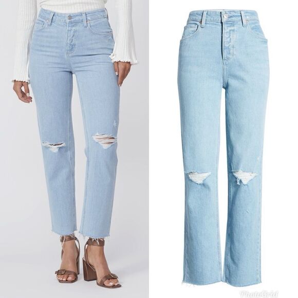 PAIGE Denim - Revolve Paige SARAH STRAIGHT ANKLE High Rise Straight Leg Jeans Crash Destructed